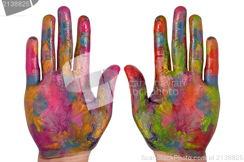 Image of two painted colorful hands