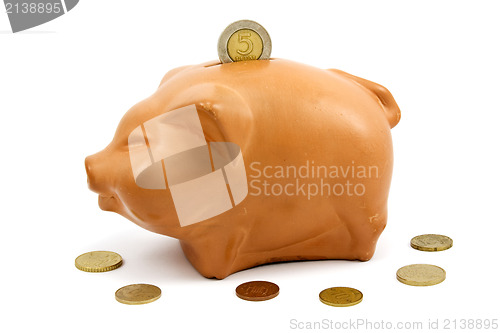 Image of brown piggy-bank and coins