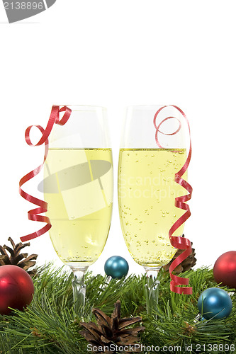 Image of christmas decoration with two Glass of Champagne