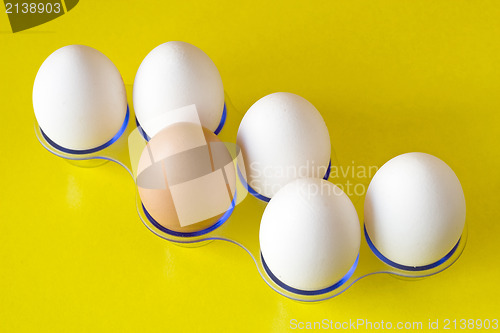 Image of six eggs on yellow background
