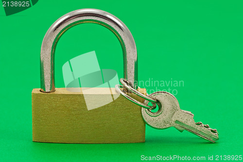 Image of padlock with keys on green background