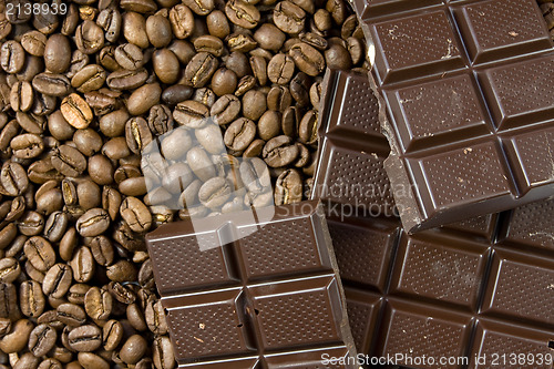 Image of coffee beans and dark chocolate