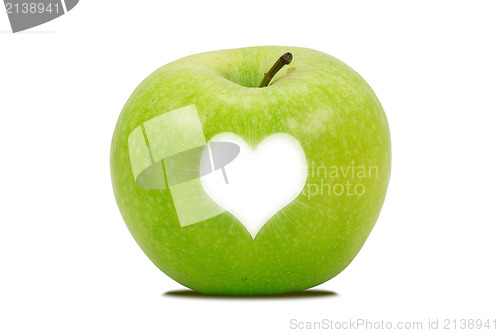 Image of apple with a bright heart shape 