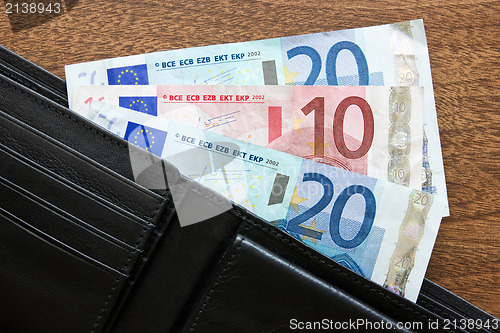 Image of wallet with euros on the table