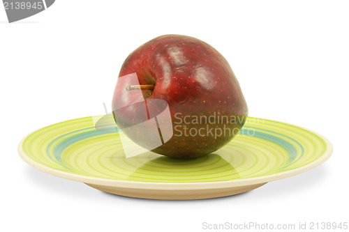Image of green plate with red apple 