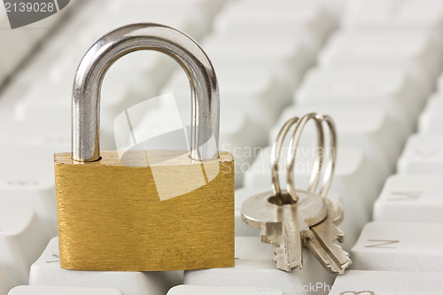 Image of padlock with a keys on  keyboard
