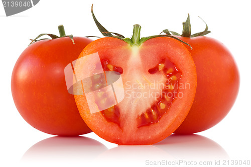 Image of tomatoes with reflection  on white background