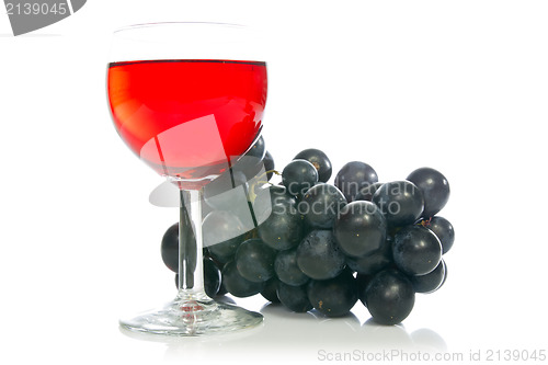 Image of Red wine in glass with grape