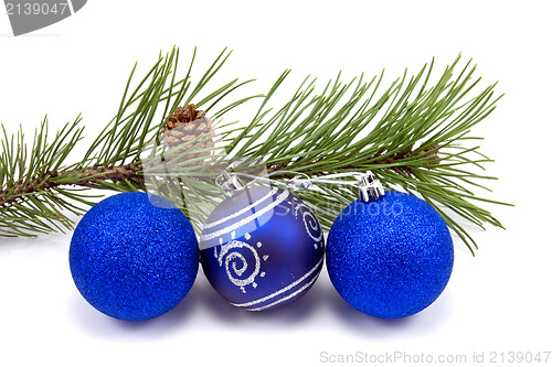 Image of pine branch and christmas baubles