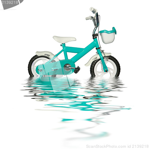 Image of children's bicycle in a  water