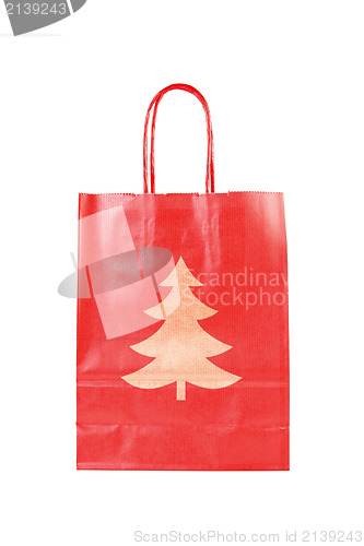 Image of  red  paper bag with christmas tree symbol