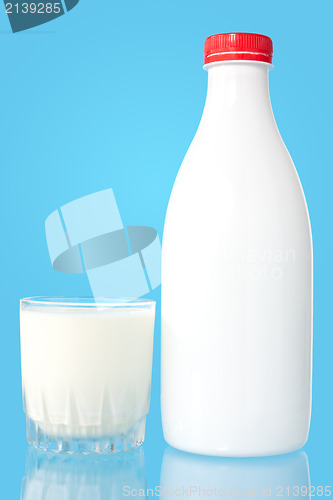 Image of Bottle and glass of fresh milk 