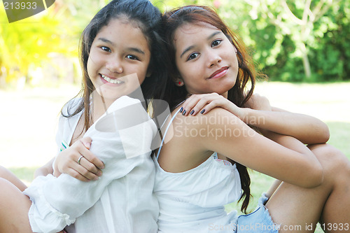 Image of Pretty Thai girls sitting back to back