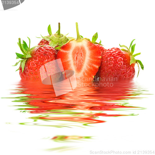 Image of strawberries with water reflection