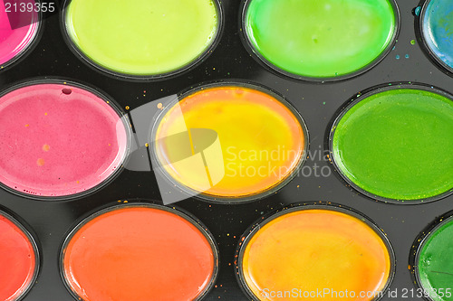 Image of close-up of watercolor paint tray