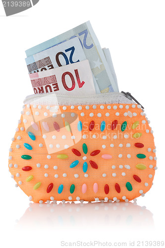 Image of decorated wallet with euro currency