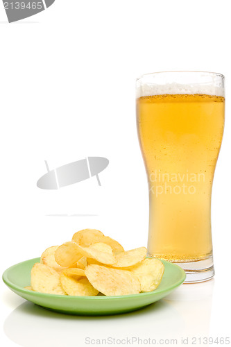 Image of beer and potato chips