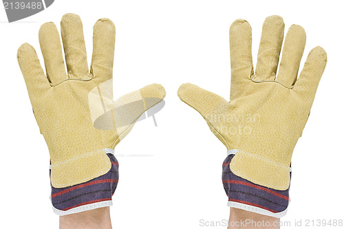Image of two hands with work gloves