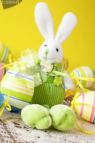 Image of easter bunny with colorful decorative eggs