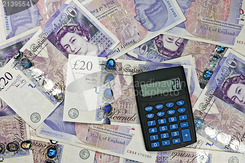 Image of calculator and England currency
