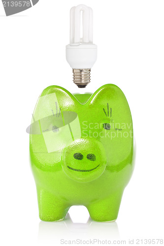 Image of Green piggy-bank with lightbulb