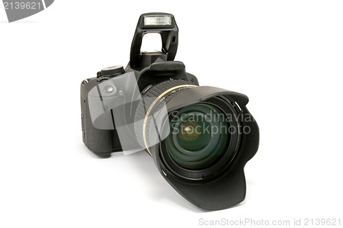 Image of front view of modern dslr photo camera