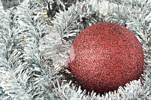 Image of christmas tree ball on silver decorations