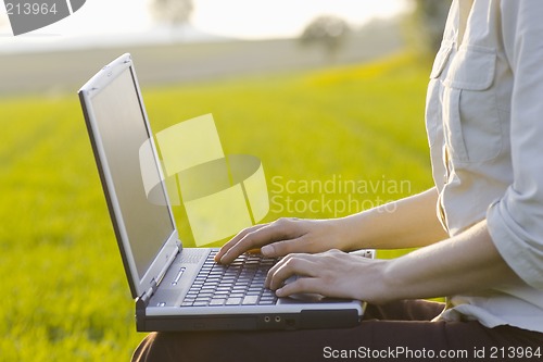 Image of Working outside with laptop