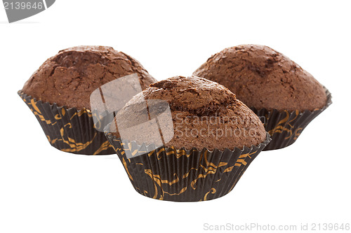 Image of Three chocolate muffins on white