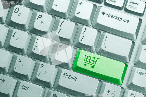 Image of keyboard button with symbol of shopping cart