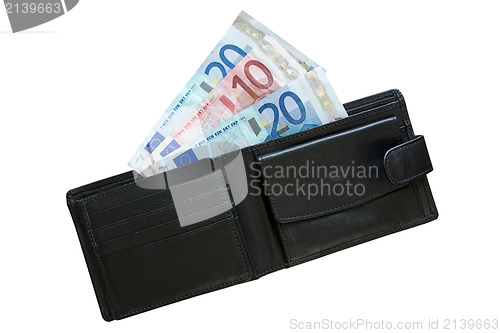 Image of  euros in leather wallet