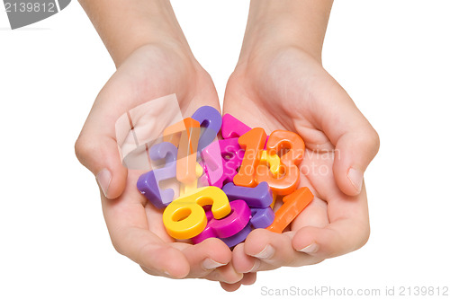 Image of hands holding plastic numbers