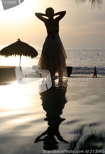 Image of Woman watching sunset