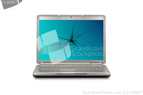 Image of Computer with damaged screen