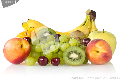 Image of  assorted fruits on white background