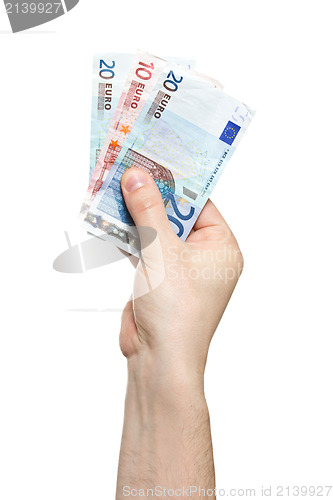 Image of hand holding euro money banknotes
