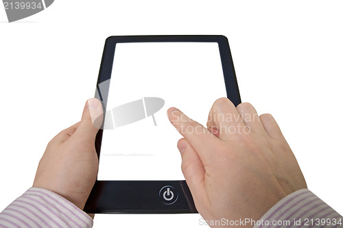 Image of hands with touchpad computer