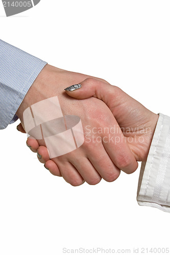 Image of Handshake between  businessman and  businesswoman