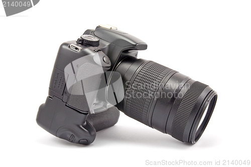 Image of camera with battery grip and lens