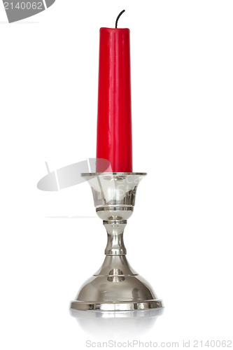 Image of Silver plated candlestick  with red candle 