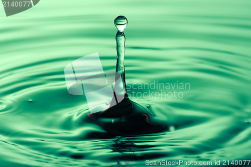 Image of  drop falling into green  water 