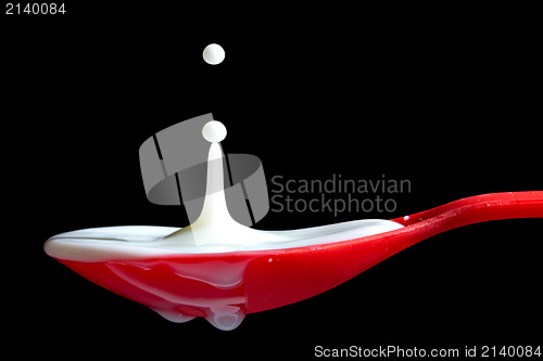 Image of Milk splash in a red spoon