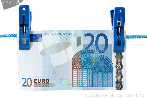 Image of twenty euro  hung on a washing line