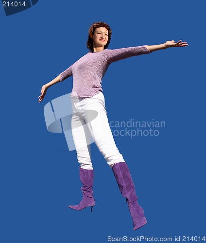 Image of Happy woman on blue background