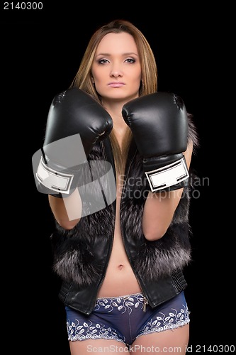 Image of blonde in boxing gloves