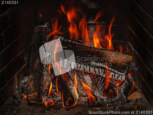 Image of fireplace with wood and fire 