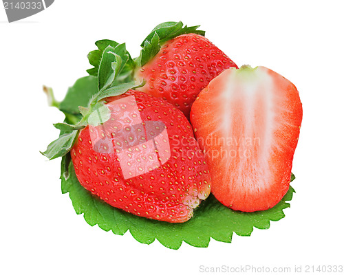 Image of red ripe strawberries isolated on white background