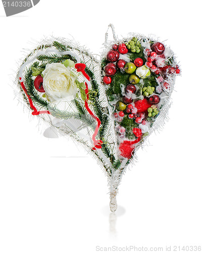 Image of abstract composition in the form of heart from apples, balloons,