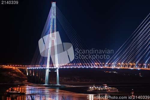 Image of night view of the longest cable-stayed bridge in the world in th