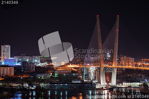 Image of night view of the bridge in the Russian Vladivostok over the Gol